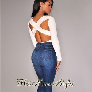 Hot Miami Styles Beige Criss Back Bodysuit